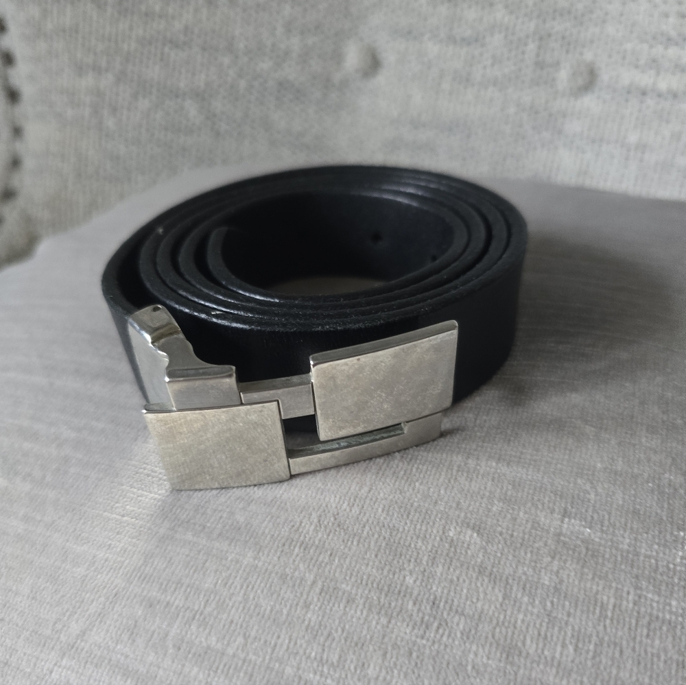 Vintage French designer Black leather Vanchetta Belt Size 38 6/8 US